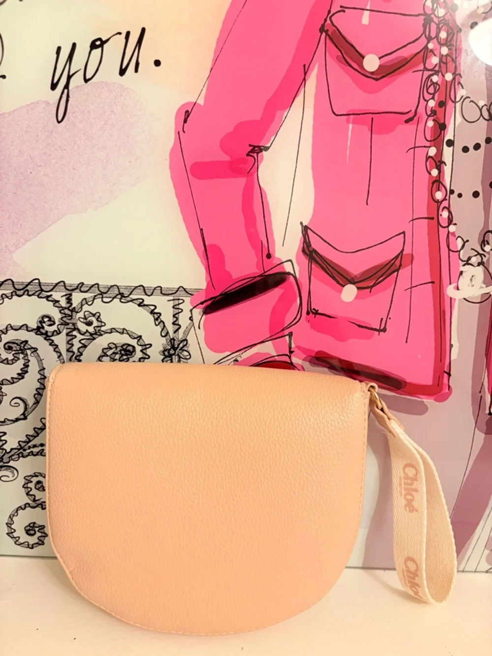 Chloé Parfum Blush Pink Pebbled Wristlet | NWOT - Picture 5 of 10